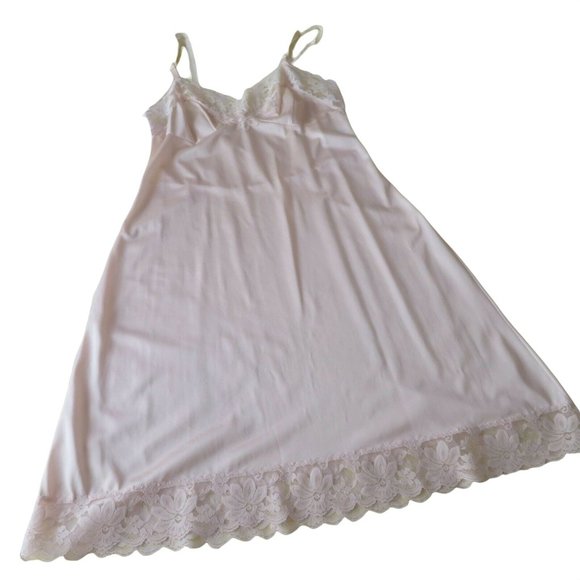Vintage 70s Lorraine Beige Full Dress Slip Nylon Lace Glam Pin Up Lingerie USA - Picture 6 of 10
